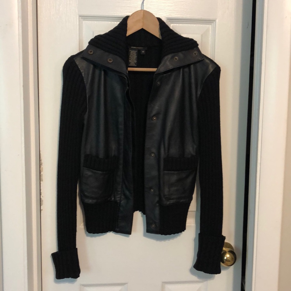 BCBGMAXAZRIA - leather/sweater bomber jacket
